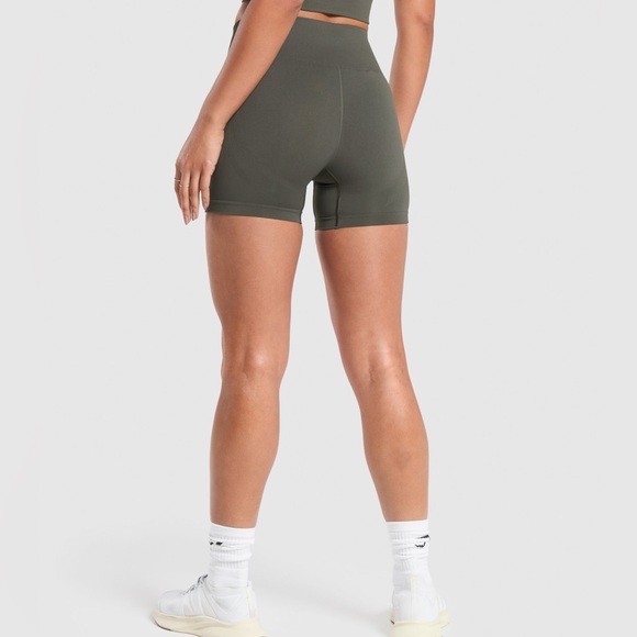 Gymshark Dark Olive Women's Athletic Shorts - Picture 2 of 4